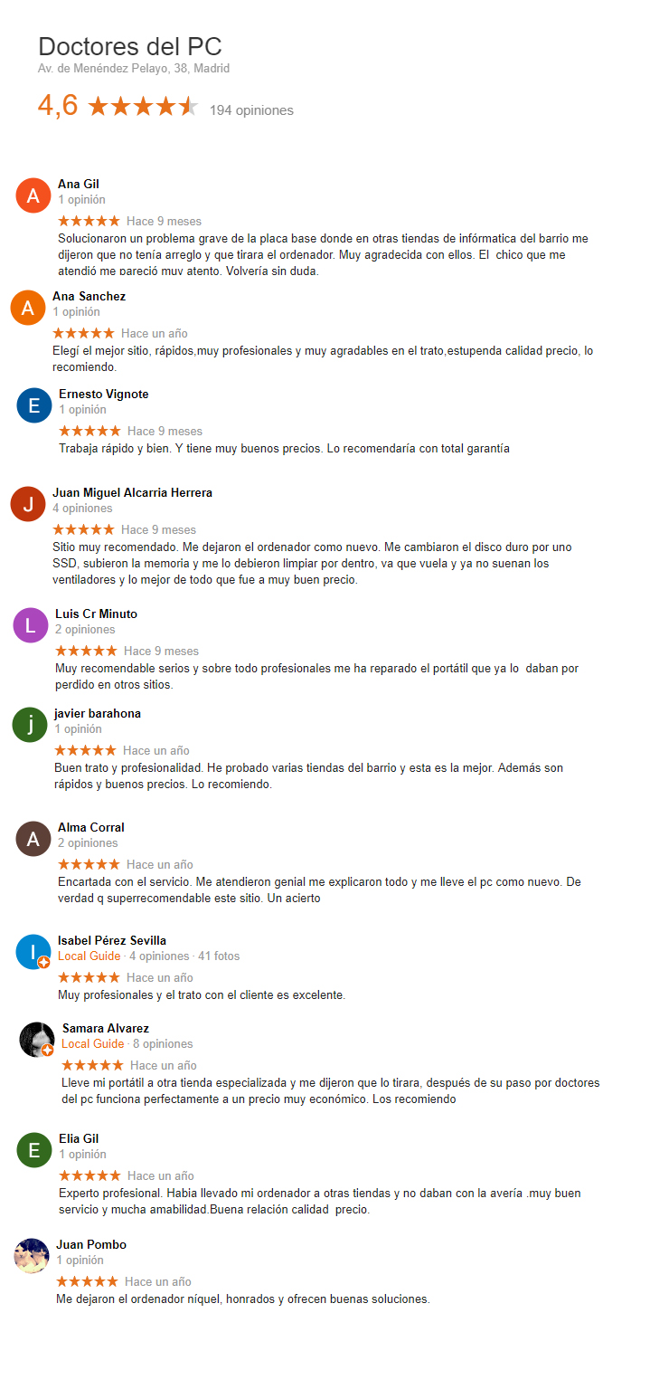Doctores del PC- Opiniones – Reparación ordenadores Madrid Doctores del PC- Opiniones - Reparación ordenadores Madrid